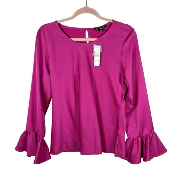 J Crew Blouse Women's Medium Pink Winter Garden Shirt Ruffle Sleeve Top NWT - Picture 1 of 10